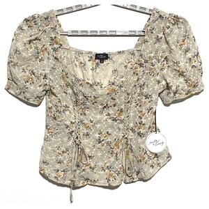 Milk & Honey Floral Corset Top Blouse L Coquette Cottage Prairie Milkmaid Boho